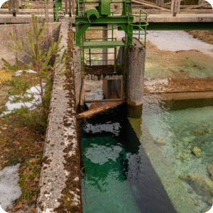 Sluice gate and concrete water channel at a treatment facility